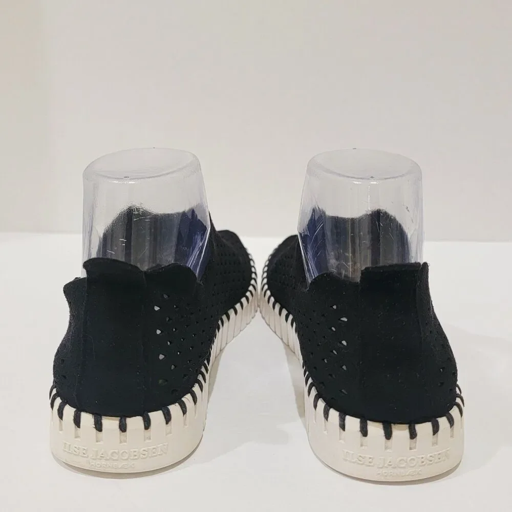 Ilse Jacobsen Tulip Slip On Shoes Womens Sz 36 US 6 Black White Perforated Flats